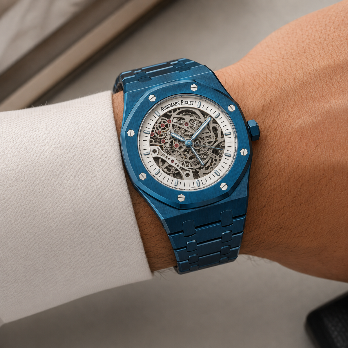 Relógio AP Royal Oak Azul Skeleton 43mm